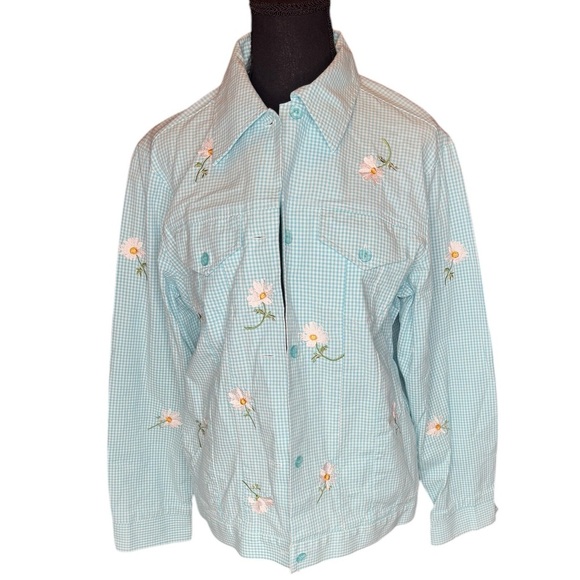 Quacker Factory Women’s Small Blue Gingham Embroidered Floral Jacket Cottage0036 - Picture 1 of 8